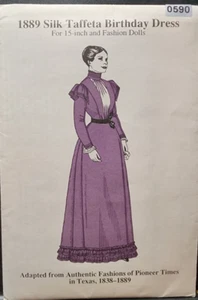 Doll Clothing Patterns 1889 Silk Taffeta Birthday Dress 15" Pioneer Texas - Picture 1 of 1