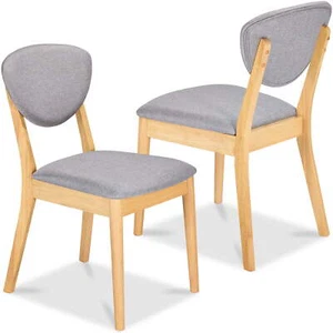 2-Piece Mid-Century Modern Wood & Upholstered Dining Chair Set - Oak/Light Gray - Picture 1 of 86