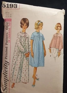 Damen Nachthemd Bett Jacke Pyjama Simplicity 5193 Größe 14 Brustweite 34 Vintage - Bild 1 von 2