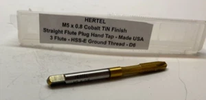 HERTEL M5 x 0.8 Cobalt Straight Flute Tap - Plug - 3 FL - TiN Finish Ground - D4 - Picture 1 of 11