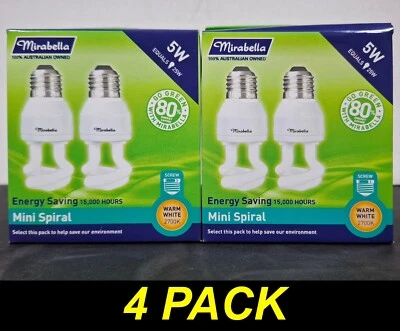 4 x 5W Warm White Light Globes Bulbs Lamps 2700K E27 Screw ES Compact Fluoro CFL - Image 1 of 4