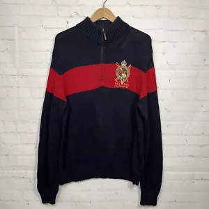 Vintage Polo Ralph Lauren 1/4 Zip Pullover Herren großes Wappen gestreift Reitsport - Bild 1 von 12