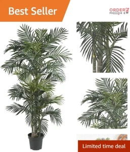 6.5FT Artificial Palm Tree Silk Plant 333 Leaves Indoor Décor Black Planter - Picture 1 of 9