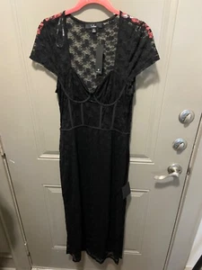 Lulus Maxi Slip Dress Lace Bodice Sheer Witchy Both Women's SZ XL Black READ - Picture 1 of 4