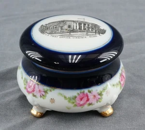 Antico souvenir porcellana blu cobalto Germania US Post Office Virginia MN - Foto 1 di 3