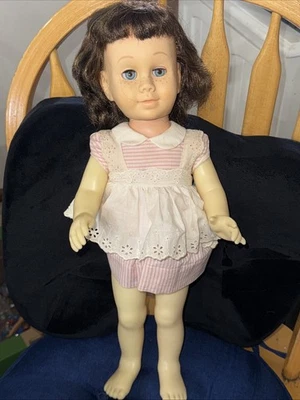 Vtg 1960s Mattel Chatty Cathy Doll Original Dress Pinafore TALKS Works Brunette - Image 1 of 4