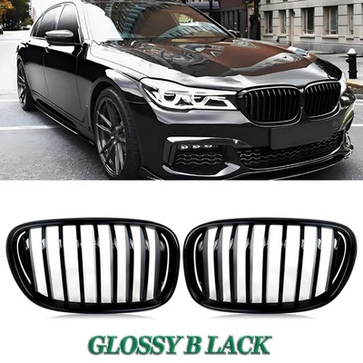 2pc Front Kidney Grille Gloss Black For 2016-2019 BMW 7-Series G11 G12 740i 750i Foto 1 de 4