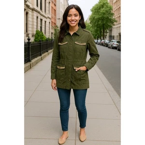 Chaqueta utilitaria Cabi Anorak Longline para mujer pequeña estilo militar cintura ceñida - Imagen 1 de 10
