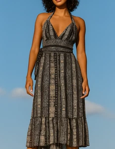 Y2K Whimsigoth Babydoll Halter Midi Dress Size 14 Sangria Fairy Grunge Boho - Picture 1 of 14