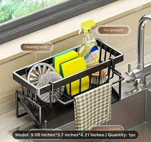 Schwammhalter für Küche Caddy Spüle Organizer Selbstentleerendes Tablett & Handtuchhalter - Bild 1 von 3