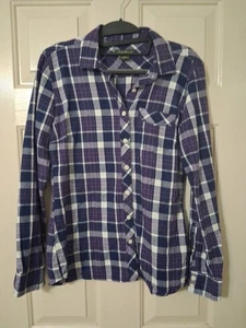 Eddie Bauer Women's SZ S Purple Plaid Button Up Flannel Shirt Long Sl - Picture 1 of 8