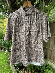 French Connection UK 16 Short Sleeve Blouse Shirt Black Mix Silky Feel Pockets - Picture 1 of 12