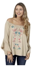 Top camicia contadina Wrangler retrò ricamata floreale rodeo cowgirl donna grande - Foto 1 di 7