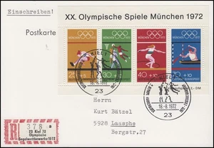 Sonder-R-Zettel Kiel Segelwettbewerbe 1972 auf FDC-Postkarte ESSt Kiel 18.8.1972 - Bild 1 von 1