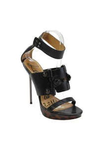 Lanvin Womenms Leather Ankle Strap Round Toe Ultra High Heels Black Size 8.5 - Foto 1 di 5
