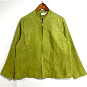 Studio Works Jacket 18W Plus Green Faux Suede Full Zip Pockets Retro 90s Western - Picture 1 of 8