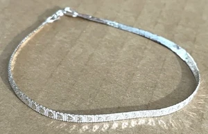 925 Sterling Silver 7" Reversible Heart or Herringbone Bracelet FAS Italy 3mm. - Picture 1 of 6