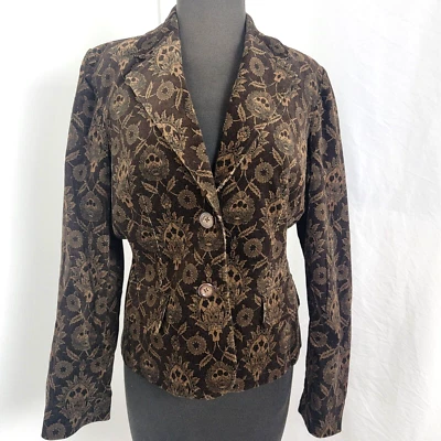 Chaqueta Blazer Willi Smith Para Mujer Marrón Estampado Floral Pana Talla 8 Forrada Foto 1 de 4