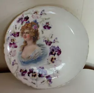 9 1/2" antike Portraitplatte mit Werbung auf Rückseite von Moline, Illinois - Bild 1 von 3