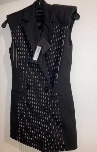 Giacche nere Versace autentiche $1875 nuove con etichette taglia 38 giacca tessuto ricamato catena