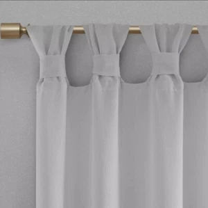 Madison Park Rosette Solid Gray Curtain Panel 50x95 Faux Linen Sheer - Picture 1 of 3