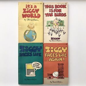4 VINTAGE 1980's ZIGGY WORLD Faces Life FOR THE BIRDS Paperback TOM WILSON Books