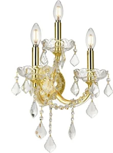 GOLD MARIA THERESA DINING ROOM BATHROOM BEDROOM CRYSTAL WALL SCONCE 3 LIGHT - Picture 1 of 6