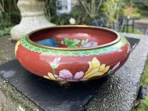 Chinesische Cloisonne Schale verziert mit Blumen und 20cm Durchmesser - Bild 1 von 10