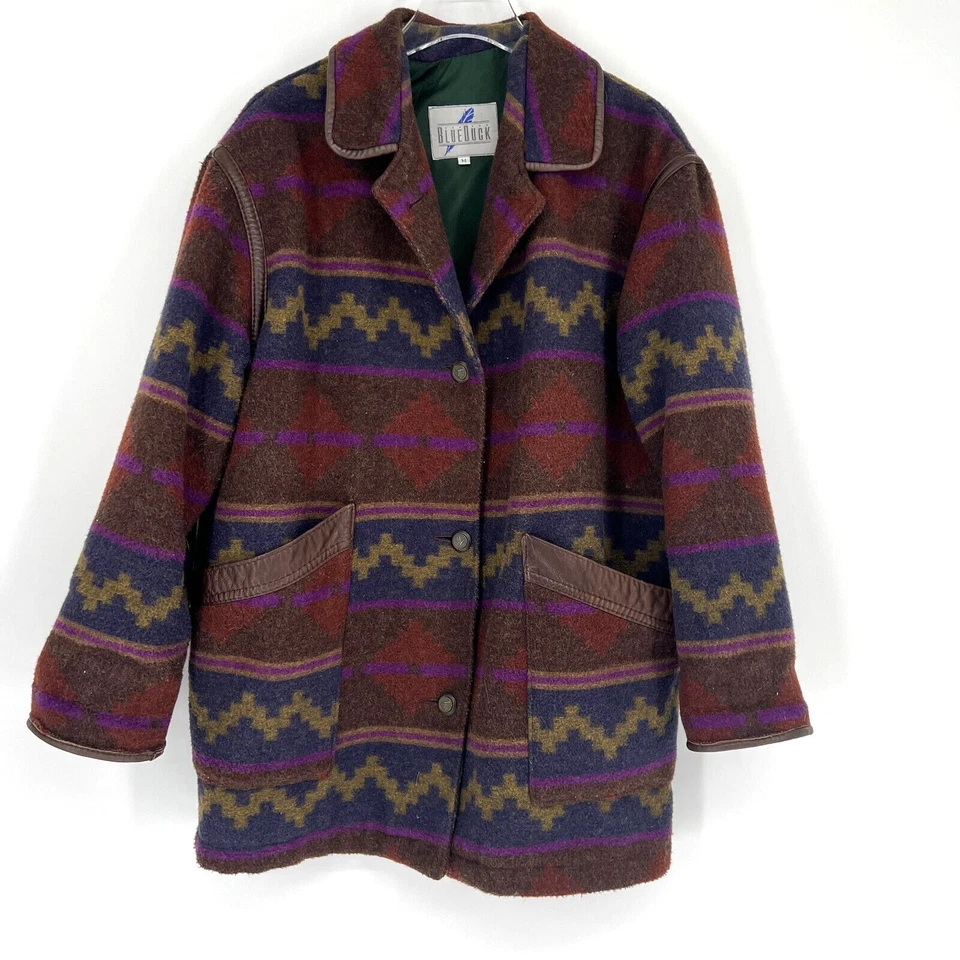 Chaqueta De Colección Pato Azul Para Mujer M Abrigo Azteca Western Geométrico Marrón Boho Country Foto 1 de 4