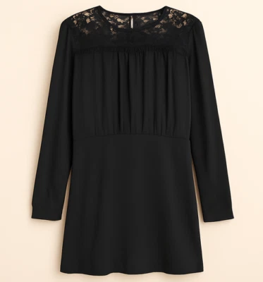 Michael Kors Women Dress Size 10 Black Shift Long Sleeve Lace Yoke Elegant - Image 1 of 4