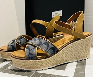 Coach Kimberly Open Toe Wedge Heel Espadrille Sandals Womens Sz 8.5 New W/ Box - Picture 1 of 9