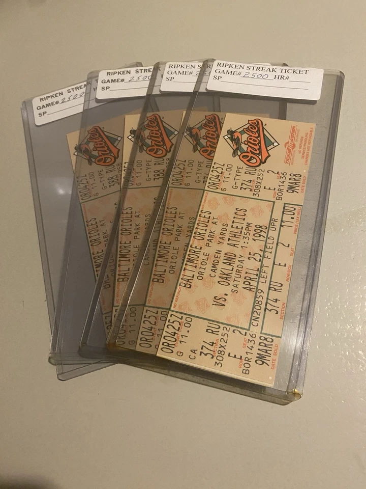 Boleto de racha jugada Orioles Cal Ripken Jr 2500 juegos consecutivos 25/04/1998 Foto 1 de 1