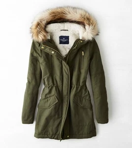 American Eagle Winter Parka Mantel Jacke Damen Kunstfellbesatz Kapuze Größe M - Bild 1 von 14