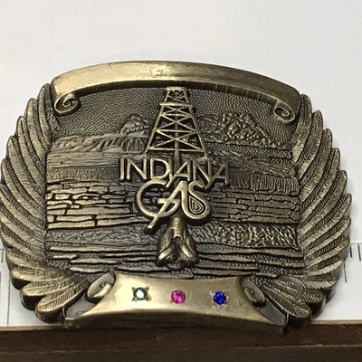 1981 O.C.Tanner latón macizo Indiana Gas Co Service Award hebilla de cinturón con piedras preciosas Foto 1 de 4