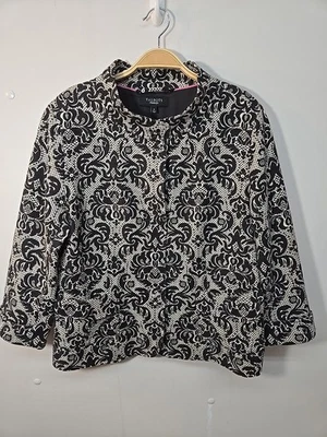 Blazer Talbots Beige Negro Forrado Talla 14 Bolsillos Manga 3/4  Foto 1 de 4