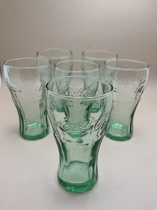 Lote De Colección De 6 Vasos Pequeños De Jugo Coca Cola Libbey, 4” 6oz, Verde GA - Imagen 1 de 3