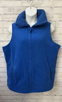 Lands’ End Fleece Blue Vest Shawl Collar Plus Size 3X 24W-26W Coat Cozy Comfort - Image 1 of 4