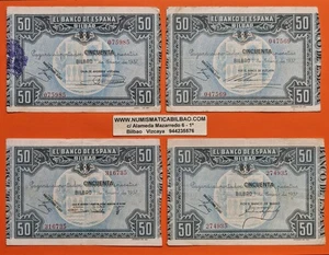 LOTE COMPLETO 4 BANCOS CAJAS x Bilbao 50 PESETAS 1937 Pick S.564 España EUSKADI - Picture 1 of 5