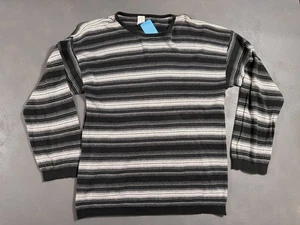 Vintage Y2K Striped Grunge Baggy Sweater Black Gray White Size Large Emo - Picture 1 of 9