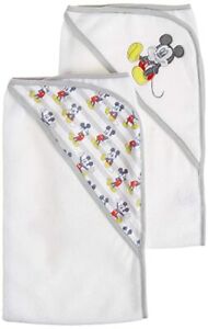 DISNEY BABY TOWEL HOODED - MICKEY MOUSE BOYS - GREY WHITE - PACK 2