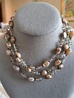 Long Necklace With Crystal Beads & Opalescent Shell?  Beads Cream-Colored 24"