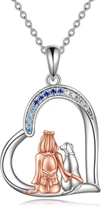 Dog Girl Heart Love CZ Pendant Necklace Gifts for Women Her 925 Sterling Silver - Picture 1 of 7