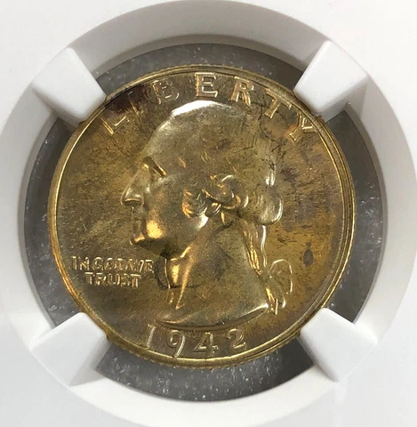 1942 NGC PR67 Proof Washington Golden Toned Mid-Century Silver Quarter 25c Cover