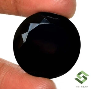 30 mm Natural Black Onyx Round Cut 50.31 CTS Faceted Loose Gemstone - Picture 1 of 7