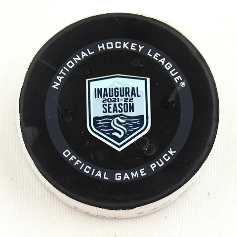 Inaugural Season 2021-22 Seattle Kraken Game Used Game Pucks! Choose your game Cover