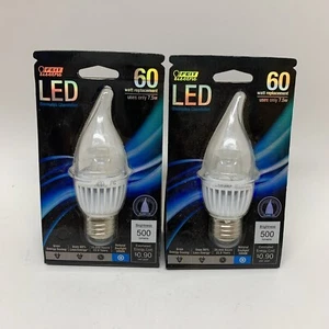 2 Feit LED Flame Tip 60 Watt Dimmable Chandelier Bulb 500 Lumens - Picture 1 of 2