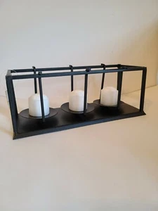 Black Metal Swinging Hanging 3 Plate Candle Holder Unique Gothic Rectangular - Picture 1 of 9