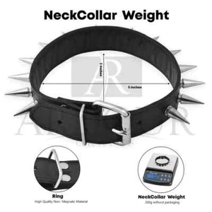 Schwarzes Echtleder Halsband mit Metallspikes - verstellbar Punk Style Choker - Bild 1 von 5