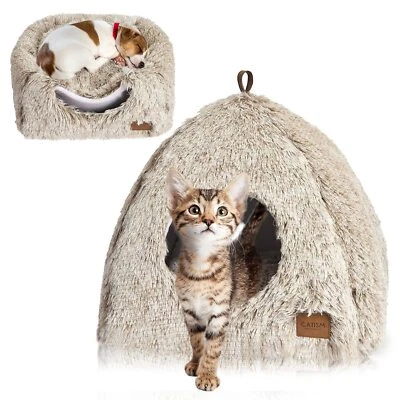 CATISM Katzenbett Waschbar Katzenschlafplatz Flauschiges Katzenhaus Nest Haus