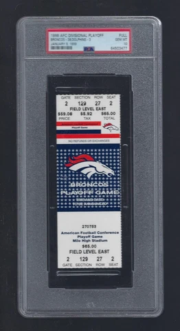 PSA 10 POP 2  1998 NFL AFC PLAYOFF - MIAMI DOLPHINS @ DENVER BRONCOS FULL TICKET Cover